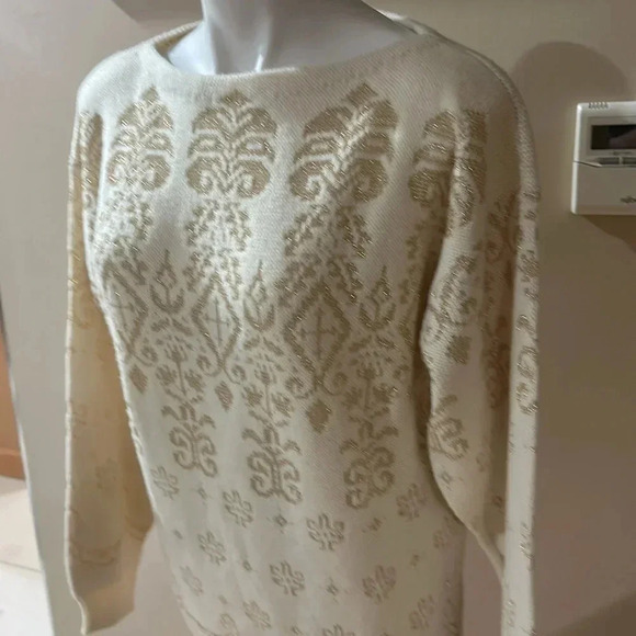 Talbott  Gold Metallic Filigree Lurex Sweater VTG Knit - Picture 2 of 8